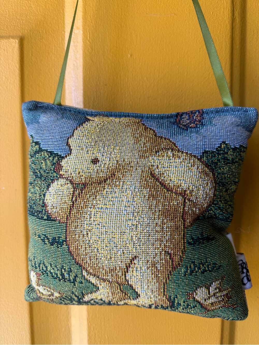 Handmade Yellow Bear Tapestry Wall Hanging Pillow by